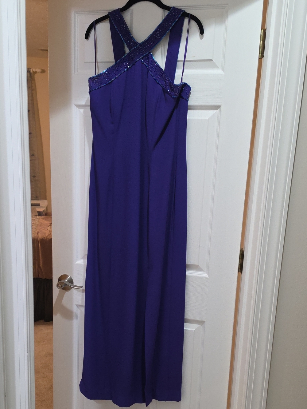 Rimini By Shaw Elegant Purple Cross-Back Evening Dress Sz 14